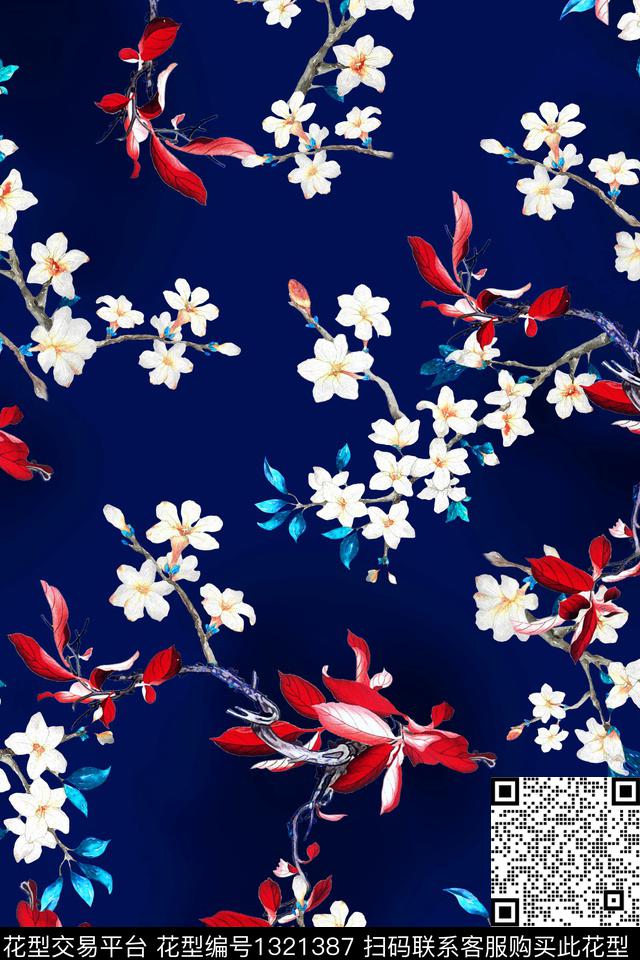 梅花香云纱中国风数码印花华亿平台下载（图片编号: 1321387） - 瓦栏（Walan）