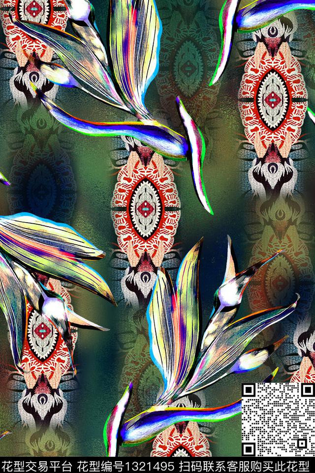 春夏风格绿植树叶满版华亿平台数码印花华亿平台下载（图片编号: 1321495） - 瓦栏（Walan）