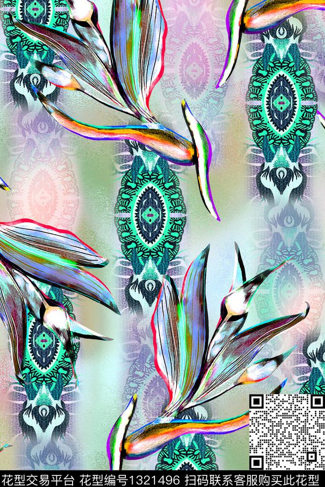 春夏风格绿植树叶满版华亿平台数码印花华亿平台下载（图片编号: 1321496） - 瓦栏（Walan）