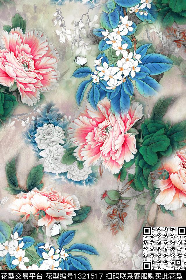 香云纱中国风真丝数码印花华亿平台下载（图片编号: 1321517） - 瓦栏（Walan）