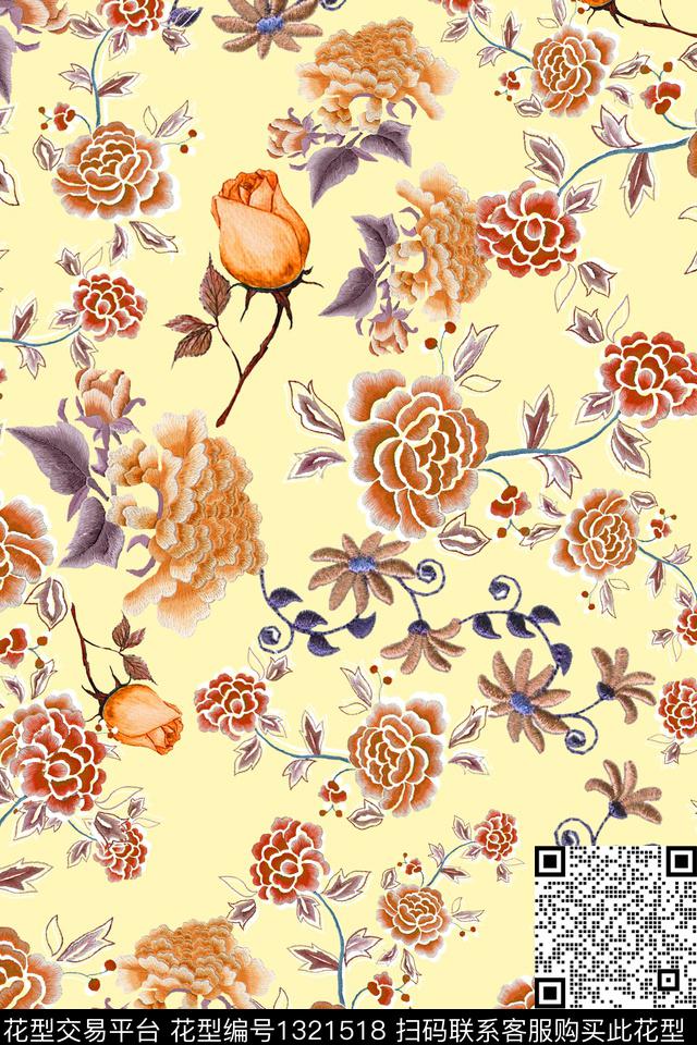 香云纱中国风真丝数码印花华亿平台下载（图片编号: 1321518） - 瓦栏（Walan）