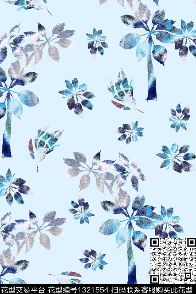 绿植树叶清爽底花卉春夏华亿平台数码印花华亿平台下载（图片编号: 1321554） - 瓦栏（Walan）