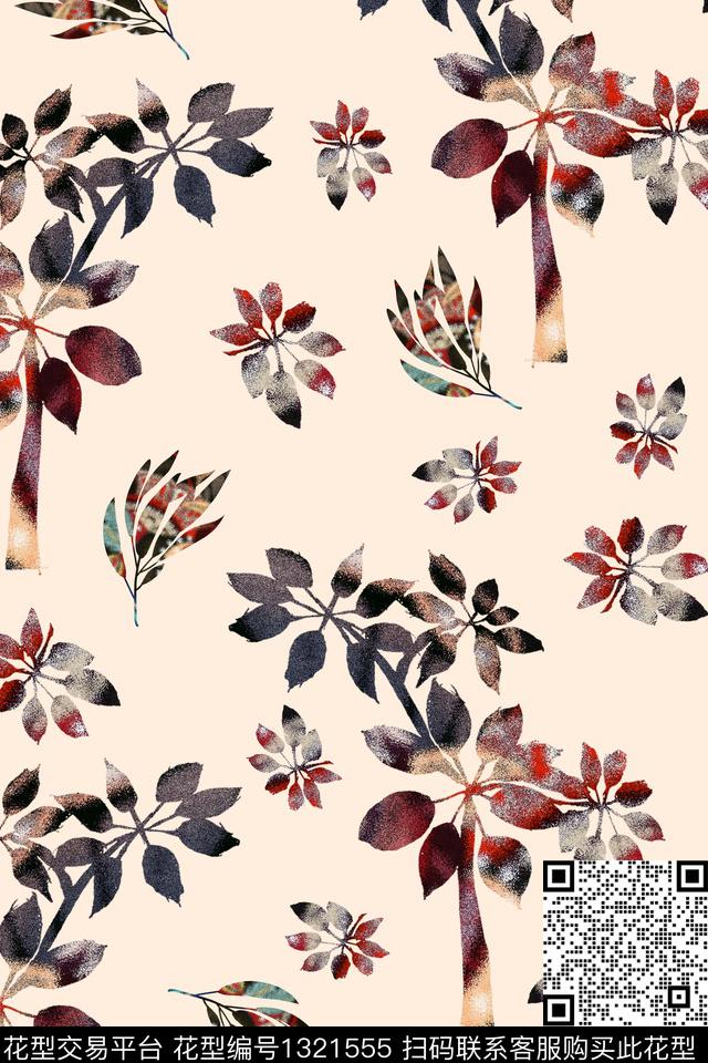 绿植树叶清爽底花卉春夏华亿平台数码印花华亿平台下载（图片编号: 1321555） - 瓦栏（Walan）