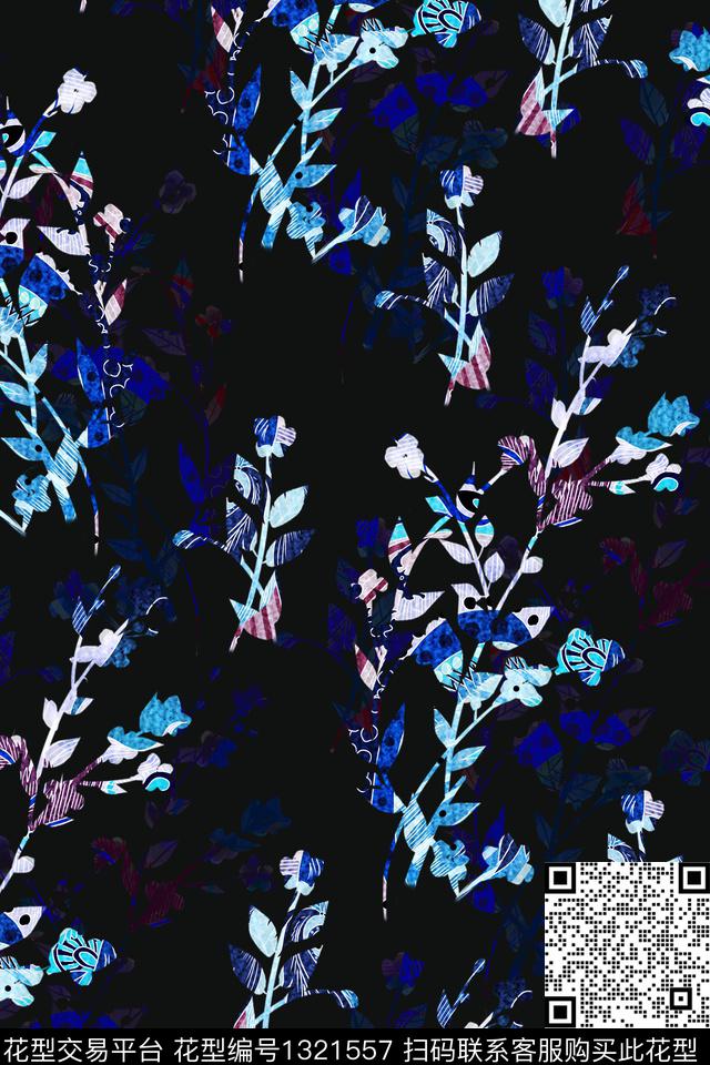 绿植树叶清爽底花卉植物数码印花华亿平台下载（图片编号: 1321557） - 瓦栏（Walan）