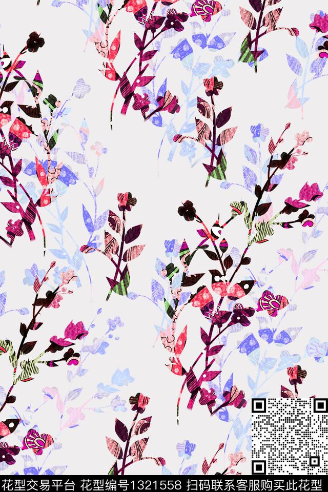 绿植树叶清爽底花卉植物数码印花华亿平台下载（图片编号: 1321558） - 瓦栏（Walan）