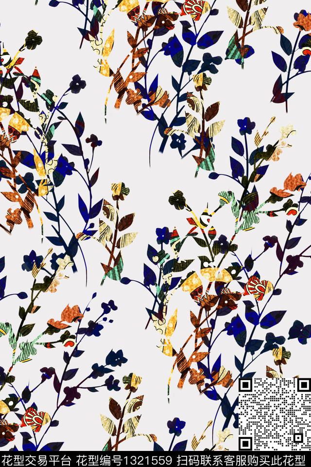 绿植树叶清爽底花卉植物数码印花华亿平台下载（图片编号: 1321559） - 瓦栏（Walan）