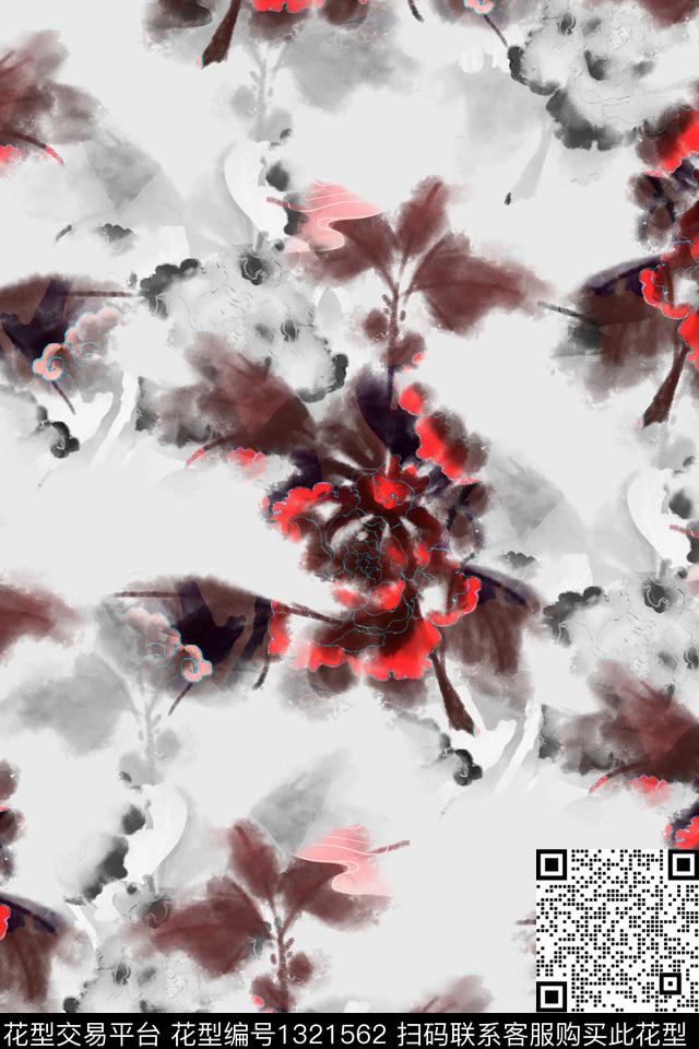 抽象花卉春夏风格抽象叶子数码印花华亿平台下载（图片编号: 1321562） - 瓦栏（Walan）