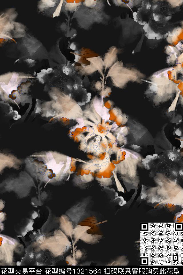 抽象花卉春夏风格抽象叶子数码印花华亿平台下载（图片编号: 1321564） - 瓦栏（Walan）