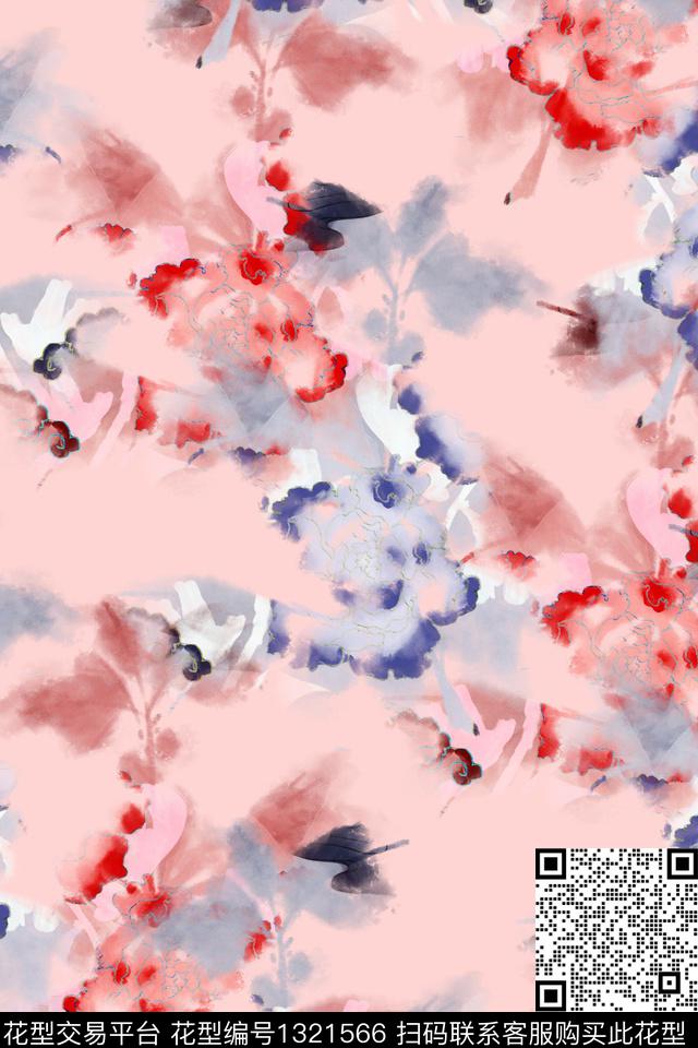 抽象花卉春夏风格抽象叶子数码印花华亿平台下载（图片编号: 1321566） - 瓦栏（Walan）