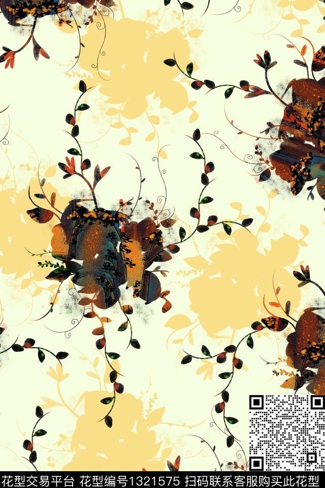 绿植树叶清爽底花卉植物数码印花华亿平台下载（图片编号: 1321575） - 瓦栏（Walan）