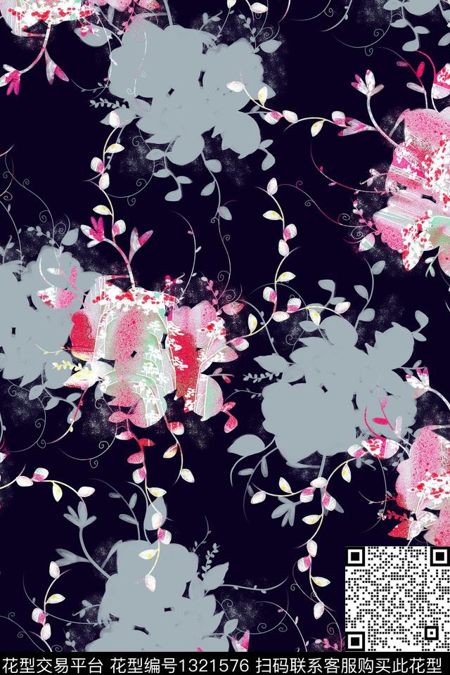 绿植树叶清爽底花卉植物数码印花华亿平台下载（图片编号: 1321576） - 瓦栏（Walan）