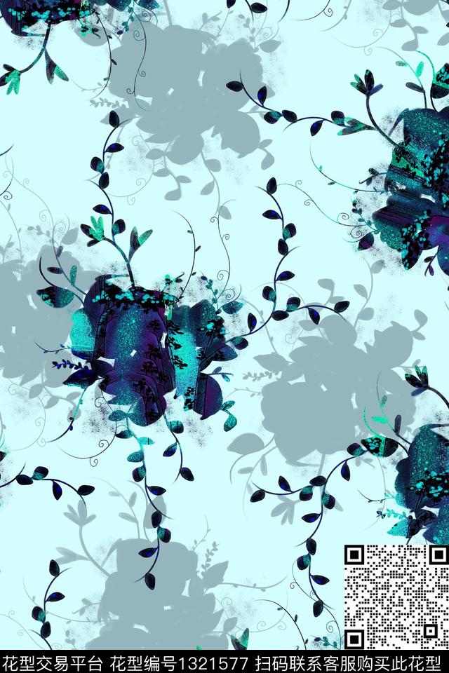 绿植树叶清爽底花卉植物数码印花华亿平台下载（图片编号: 1321577） - 瓦栏（Walan）