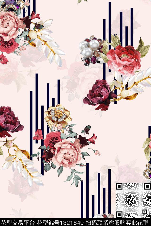 彩底花卉数码华亿平台几何数码印花华亿平台下载（图片编号: 1321649） - 瓦栏（Walan）