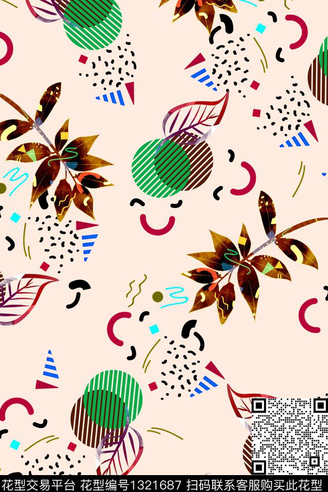 几何花卉植物绿植树叶数码印花华亿平台下载（图片编号: 1321687） - 瓦栏（Walan）