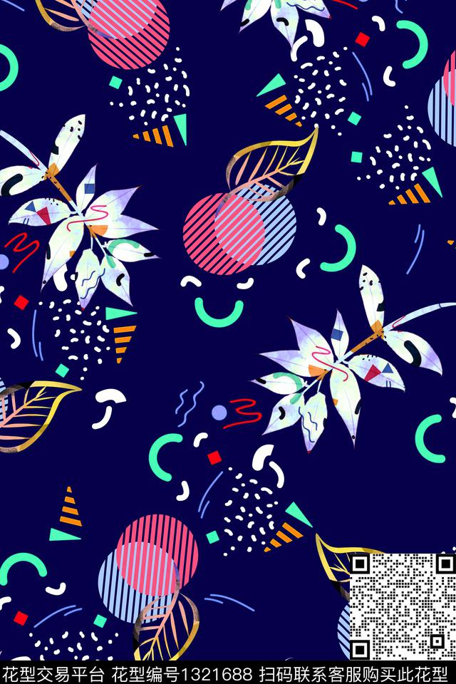 几何花卉植物绿植树叶数码印花华亿平台下载（图片编号: 1321688） - 瓦栏（Walan）