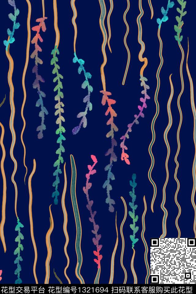 几何定位绿植树叶线条画数码印花华亿平台下载（图片编号: 1321694） - 瓦栏（Walan）