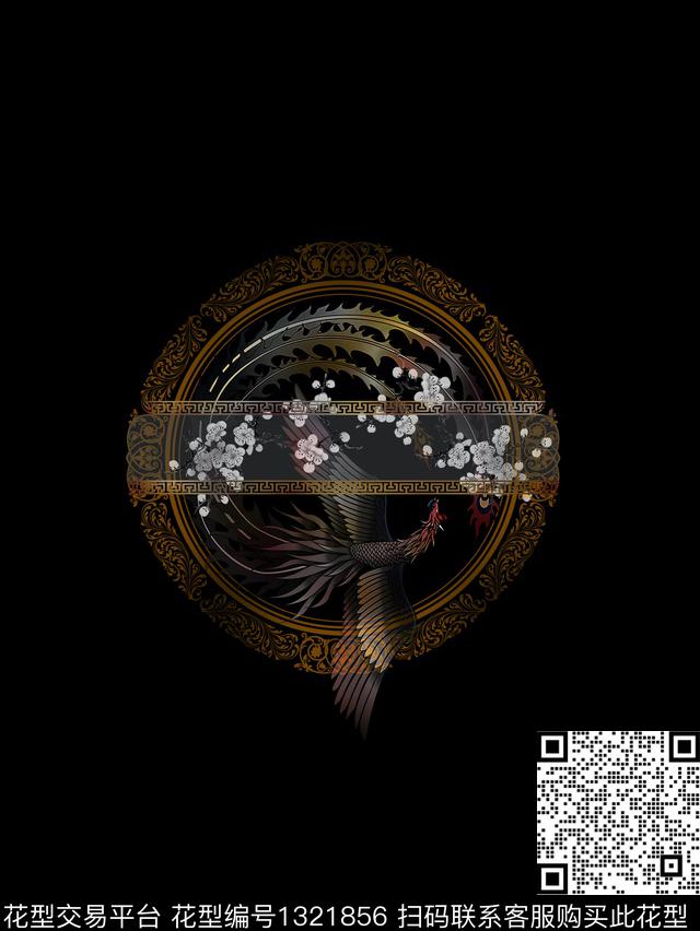 胸前独幅凤凰中国风数码印花华亿平台下载（图片编号: 1321856） - 瓦栏（Walan）