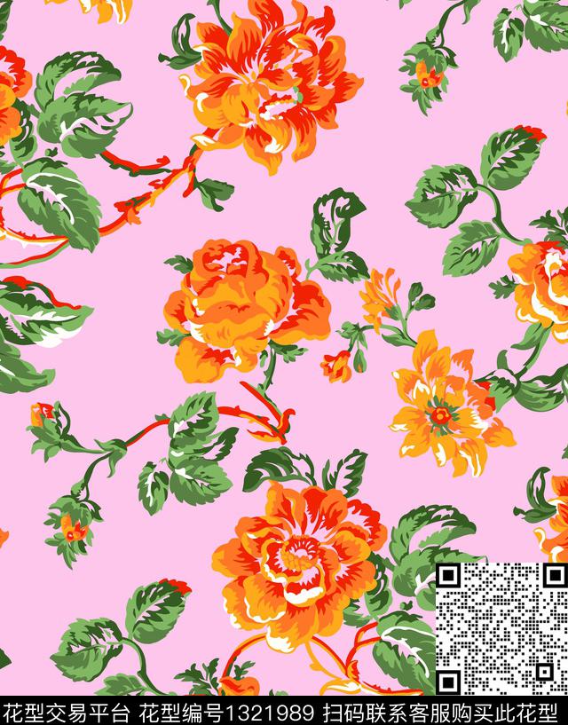 花卉潮牌大牌风传统印花华亿平台下载（图片编号: 1321989） - 瓦栏（Walan）