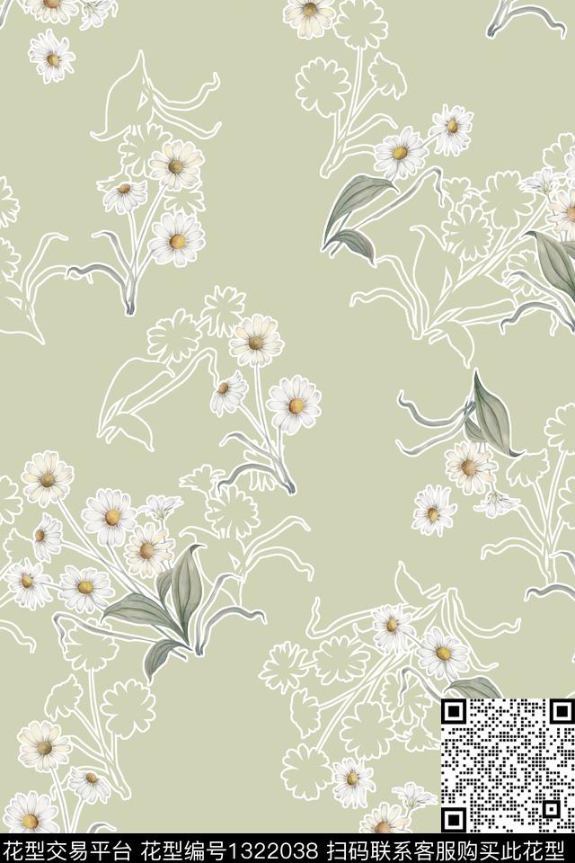 花卉小雏菊大牌风数码印花华亿平台下载（图片编号: 1322038） - 瓦栏（Walan）