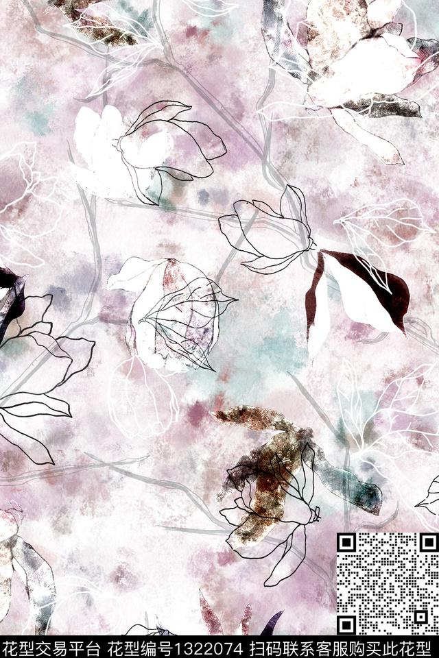 抽象花卉肌理花卉数码印花华亿平台下载（图片编号: 1322074） - 瓦栏（Walan）