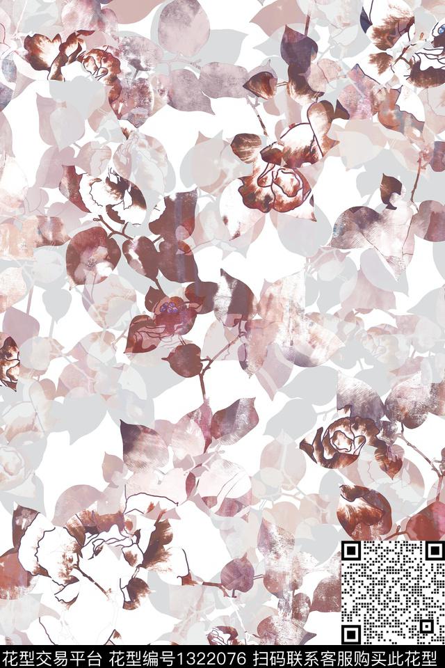 抽象花卉肌理花卉数码印花华亿平台下载（图片编号: 1322076） - 瓦栏（Walan）