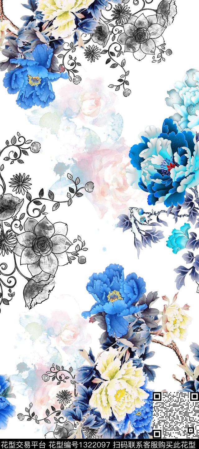 香云纱中国风真丝数码印花华亿平台下载（图片编号: 1322097） - 瓦栏（Walan）