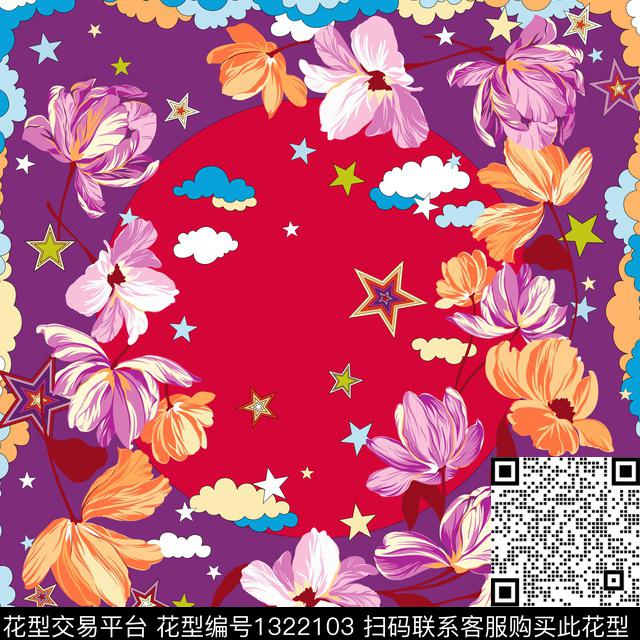 花卉大牌风花卉方巾传统印花华亿平台下载（图片编号: 1322103） - 瓦栏（Walan）