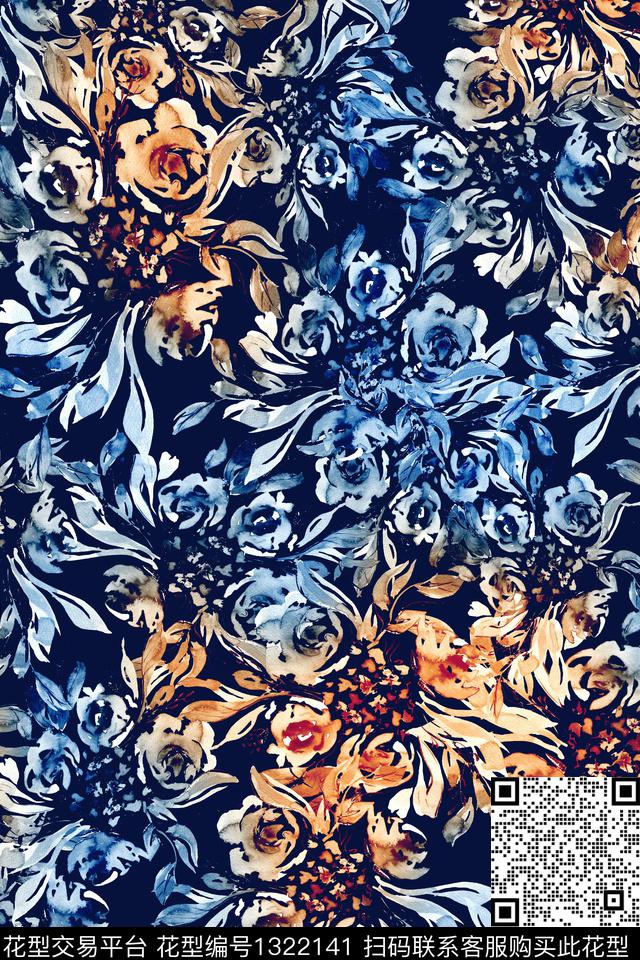 抽象花卉花卉大牌风数码印花华亿平台下载（图片编号: 1322141） - 瓦栏（Walan）