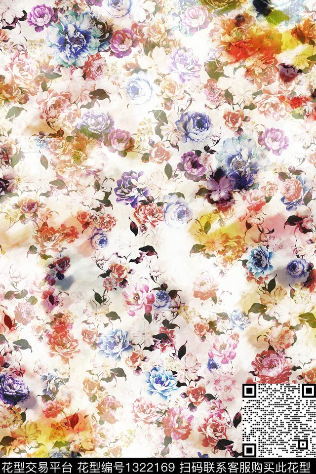 抽象花卉扎染华亿平台花卉数码印花华亿平台下载（图片编号: 1322169） - 瓦栏（Walan）