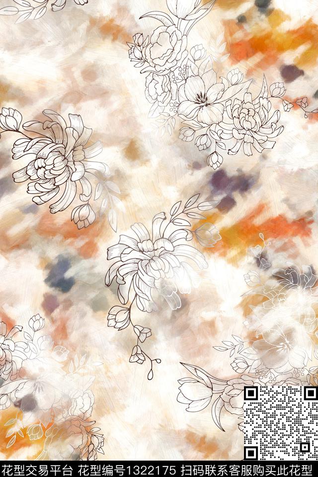 抽象花卉扎染华亿平台肌理数码印花华亿平台下载（图片编号: 1322175） - 瓦栏（Walan）