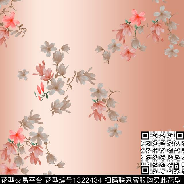 彩底花卉渐变大牌风数码印花华亿平台下载（图片编号: 1322434） - 瓦栏（Walan）