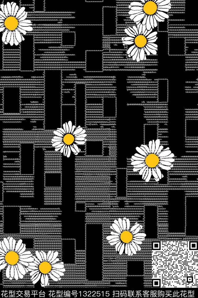 几何小雏菊大牌风数码印花华亿平台下载（图片编号: 1322515） - 瓦栏（Walan）