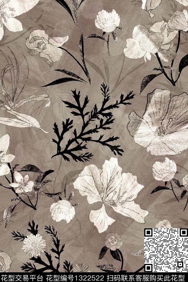 花卉大牌风中老年数码印花华亿平台下载（图片编号: 1322522） - 瓦栏（Walan）