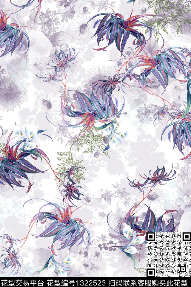 抽象花卉花卉大牌风数码印花华亿平台下载（图片编号: 1322523） - 瓦栏（Walan）