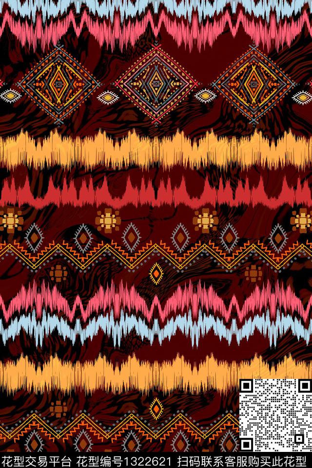 抽象花卉几何民族风数码印花华亿平台下载（图片编号: 1322621） - 瓦栏（Walan）