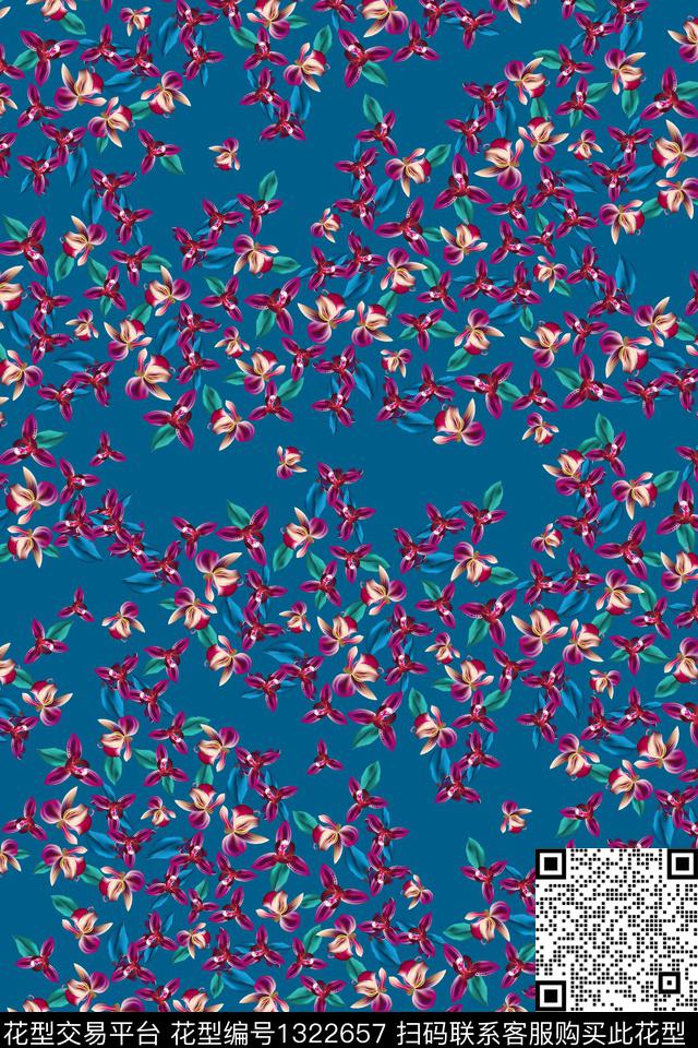 撞色花卉小碎花数码印花华亿平台下载（图片编号: 1322657） - 瓦栏（Walan）