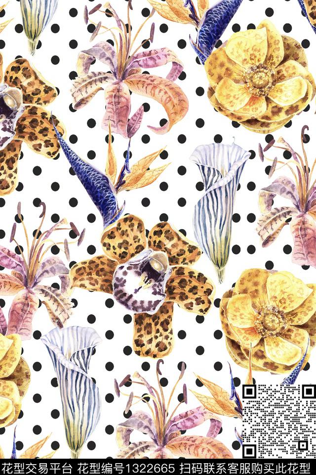 几何花卉豹纹菱形数码印花华亿平台下载（图片编号: 1322665） - 瓦栏（Walan）