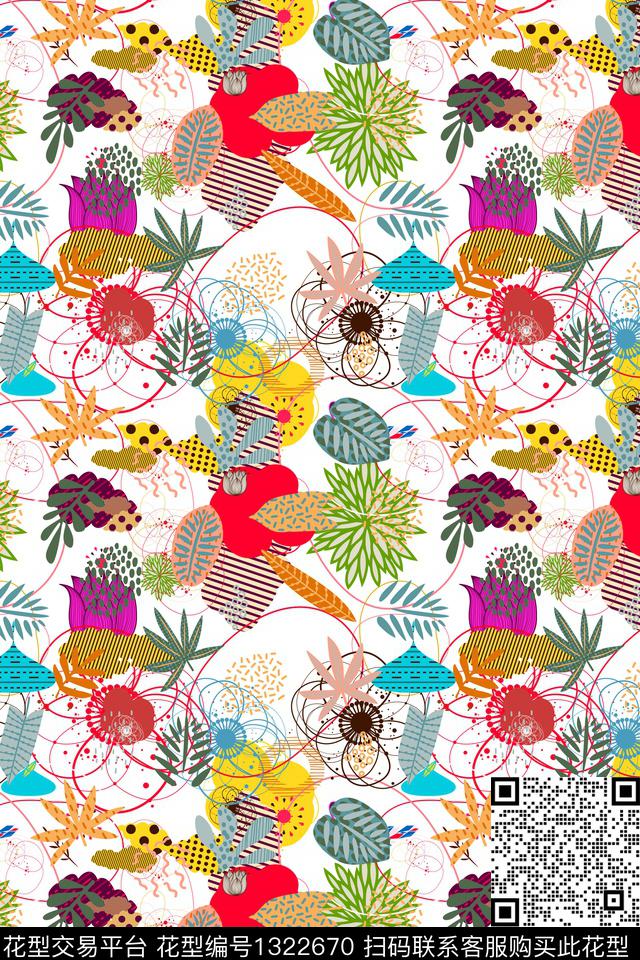 几何花卉豹纹菱形数码印花华亿平台下载（图片编号: 1322670） - 瓦栏（Walan）