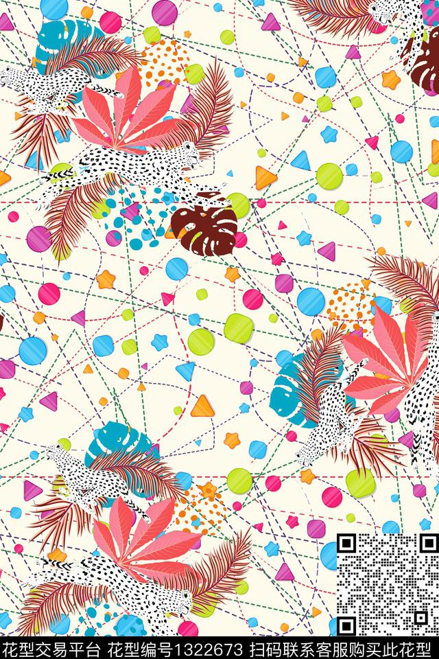 几何花卉豹纹菱形数码印花华亿平台下载（图片编号: 1322673） - 瓦栏（Walan）