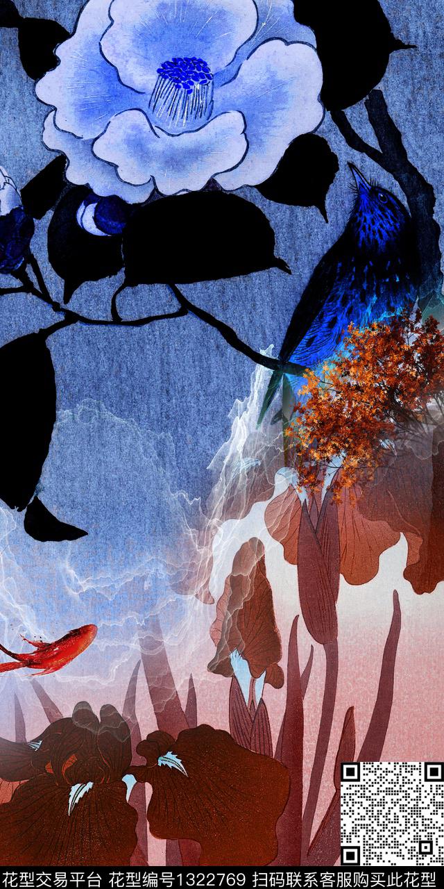 定位花植物中国风定位花数码印花华亿平台下载（图片编号: 1322769） - 瓦栏（Walan）
