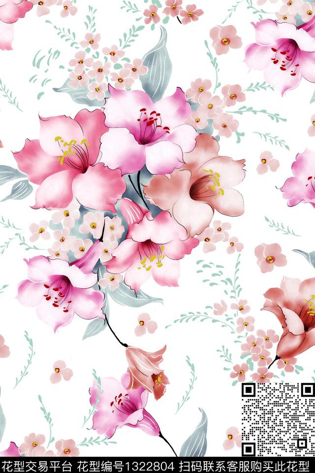 清爽底花卉复古花卉数码印花华亿平台下载（图片编号: 1322804） - 瓦栏（Walan）