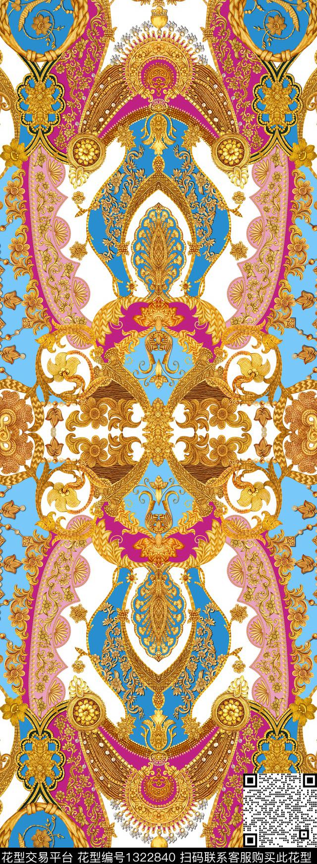 大牌风长巾古典图案数码印花华亿平台下载（图片编号: 1322840） - 瓦栏（Walan）