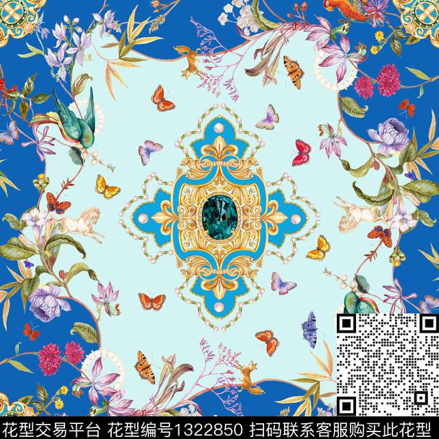 丝巾定位花大牌风花鸟方巾数码印花华亿平台下载（图片编号: 1322850） - 瓦栏（Walan）