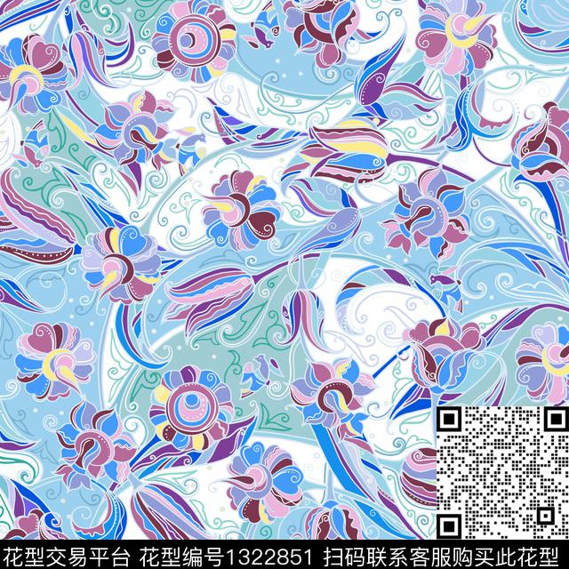 几何花卉大牌风时尚方巾数码印花华亿平台下载（图片编号: 1322851） - 瓦栏（Walan）