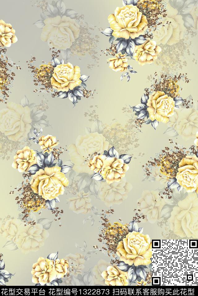 花卉大牌风休闲数码印花华亿平台下载（图片编号: 1322873） - 瓦栏（Walan）