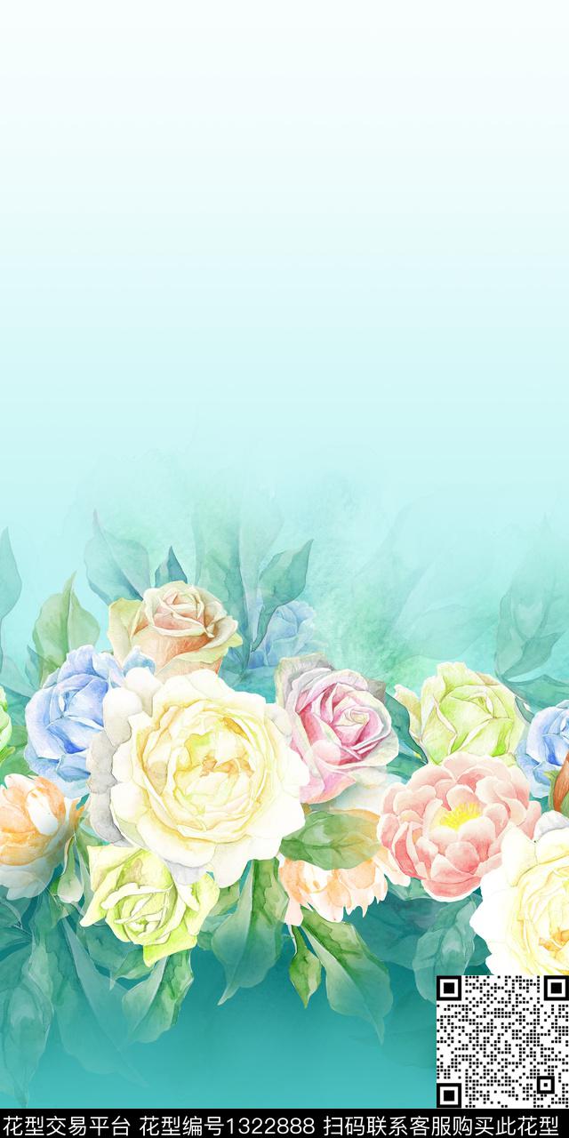 大花渐变床品数码印花华亿平台下载（图片编号: 1322888） - 瓦栏（Walan）