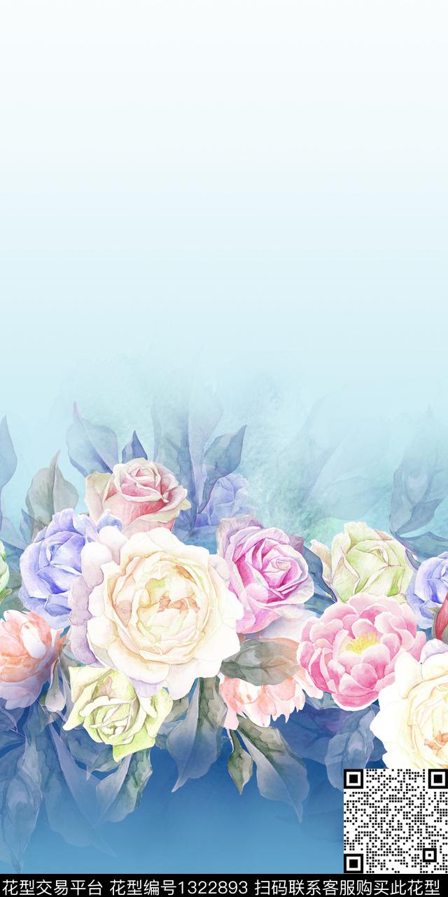 大花渐变床品数码印花华亿平台下载（图片编号: 1322893） - 瓦栏（Walan）