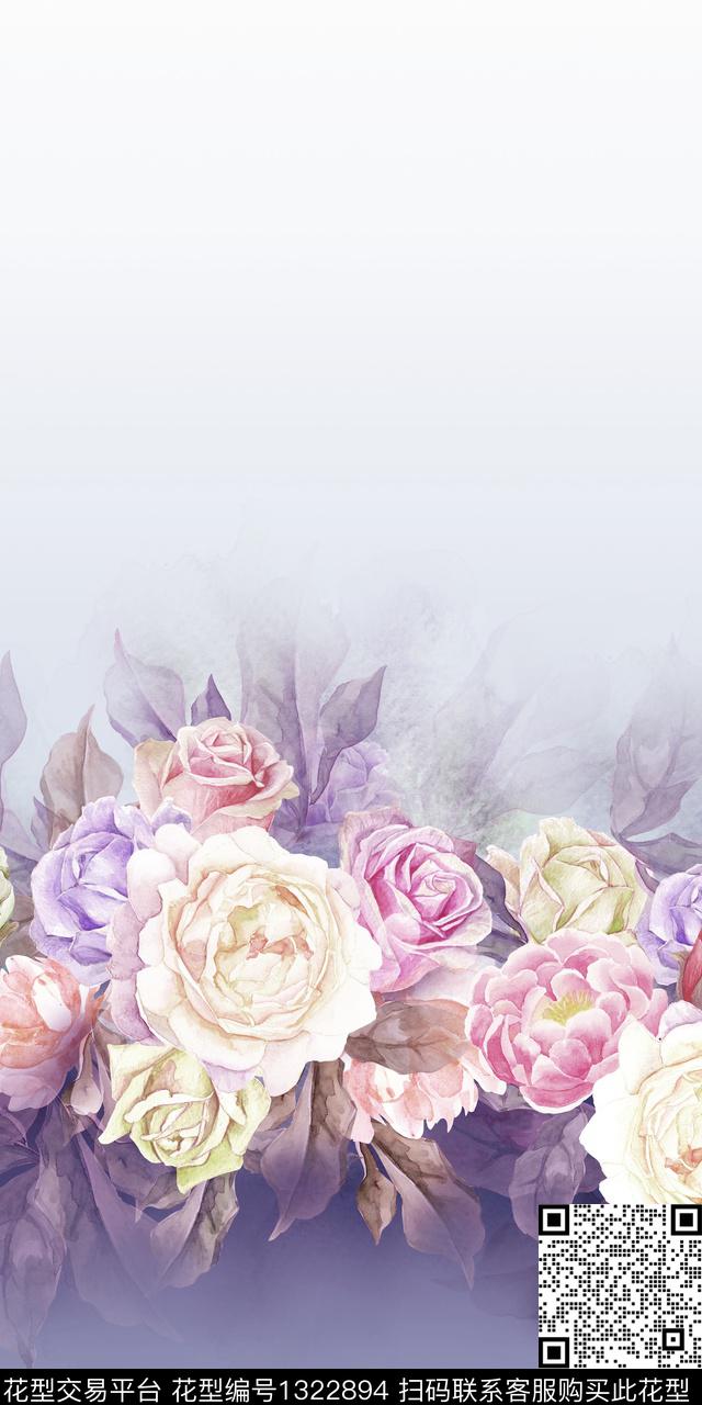 大花渐变床品数码印花华亿平台下载（图片编号: 1322894） - 瓦栏（Walan）