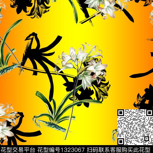 彩底花卉大牌风中国风数码印花华亿平台下载（图片编号: 1323067） - 瓦栏（Walan）