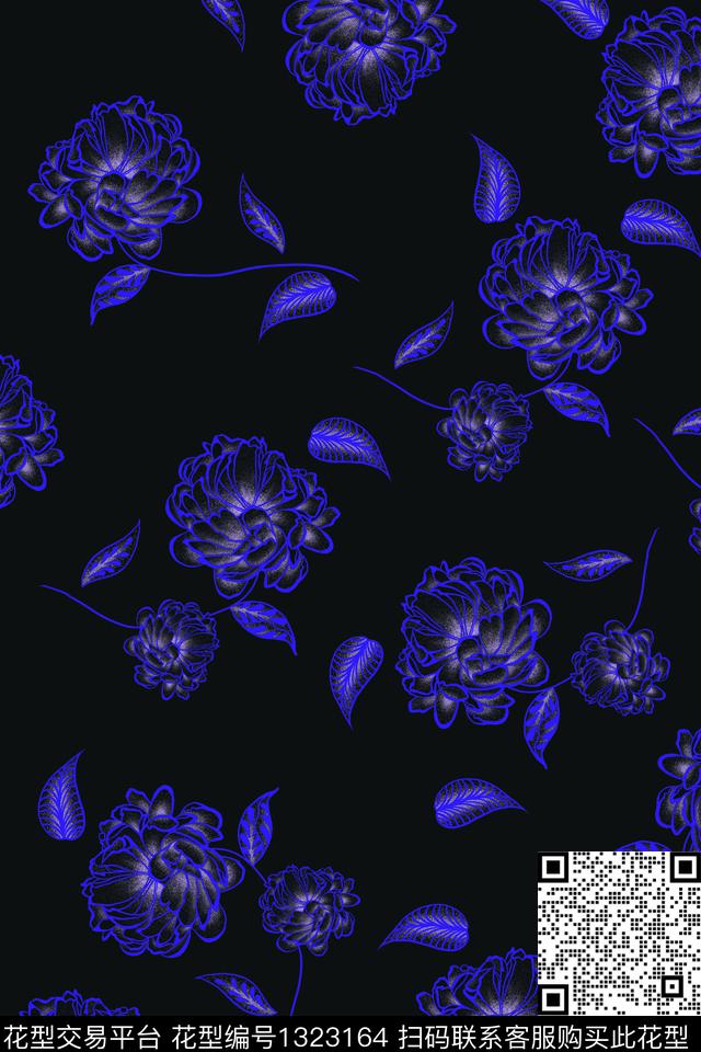 黑底花卉衬衫雪纺数码印花华亿平台下载（图片编号: 1323164） - 瓦栏（Walan）